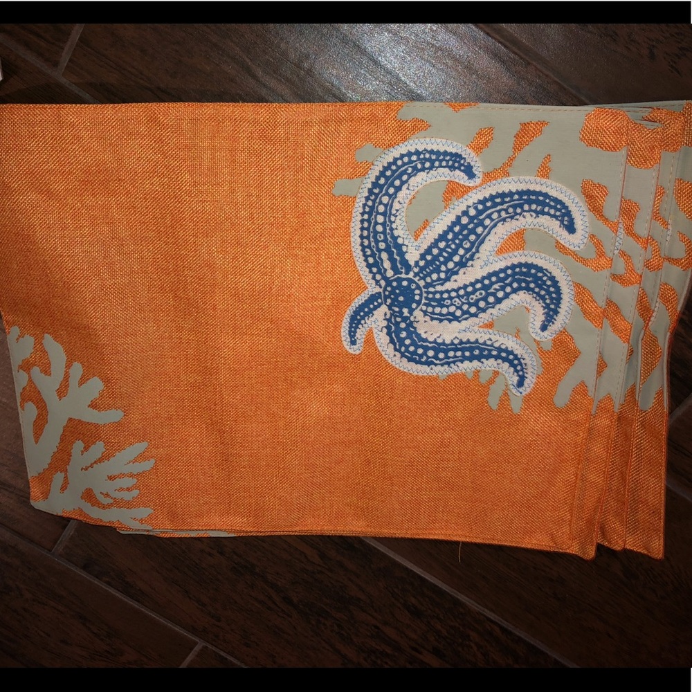 Beach orange octopus placemat set NWT